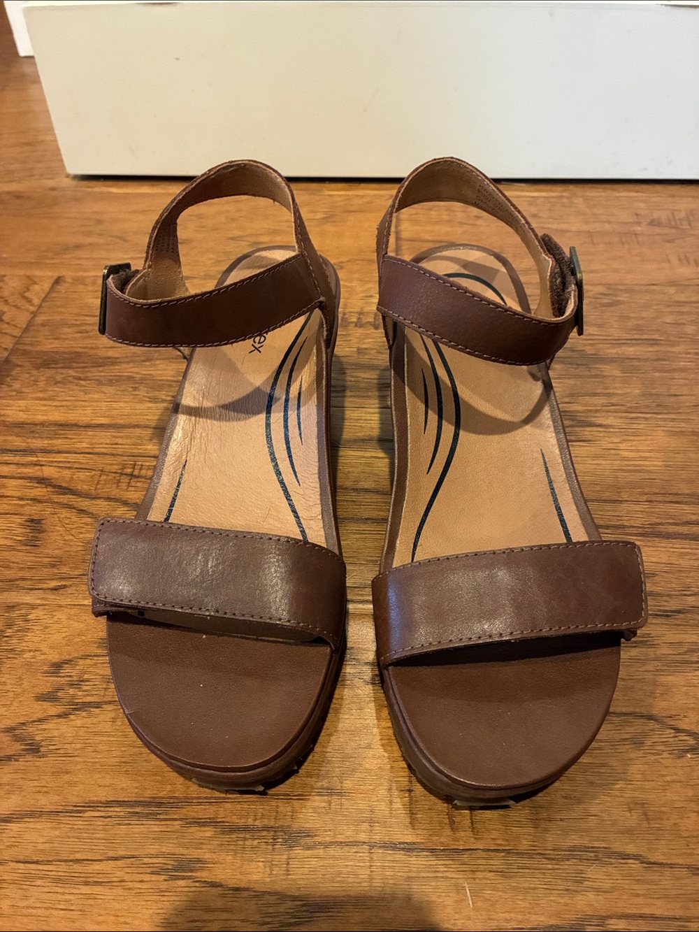 Aetrex Brown Leather Ankle-Strap Sandals